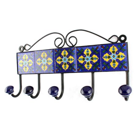 Navy Blue And Yellow Flower Ceramic Tiles Hook 
